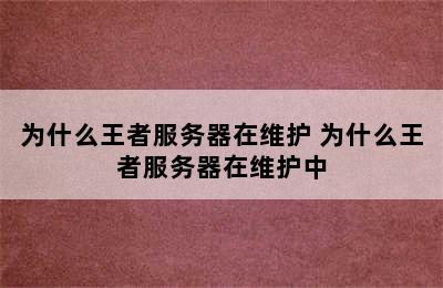 为什么王者服务器在维护 为什么王者服务器在维护中